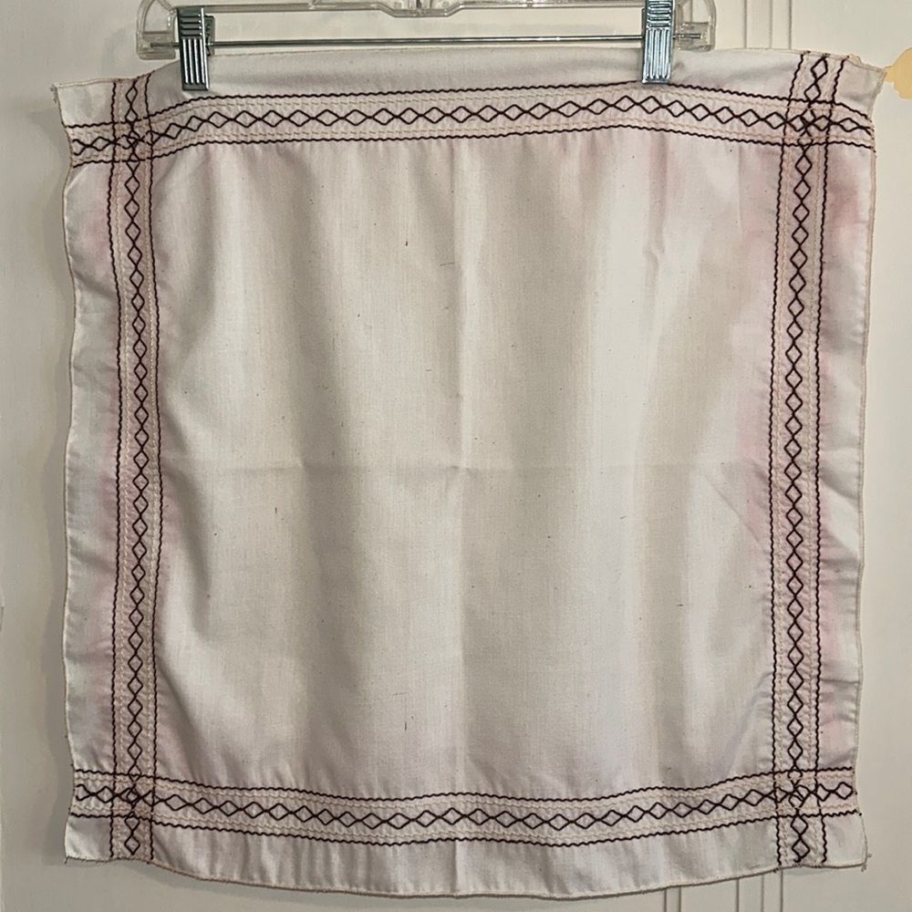 Vintage 70s‎ western style cream cotton/polyester scarf with embroidered edges